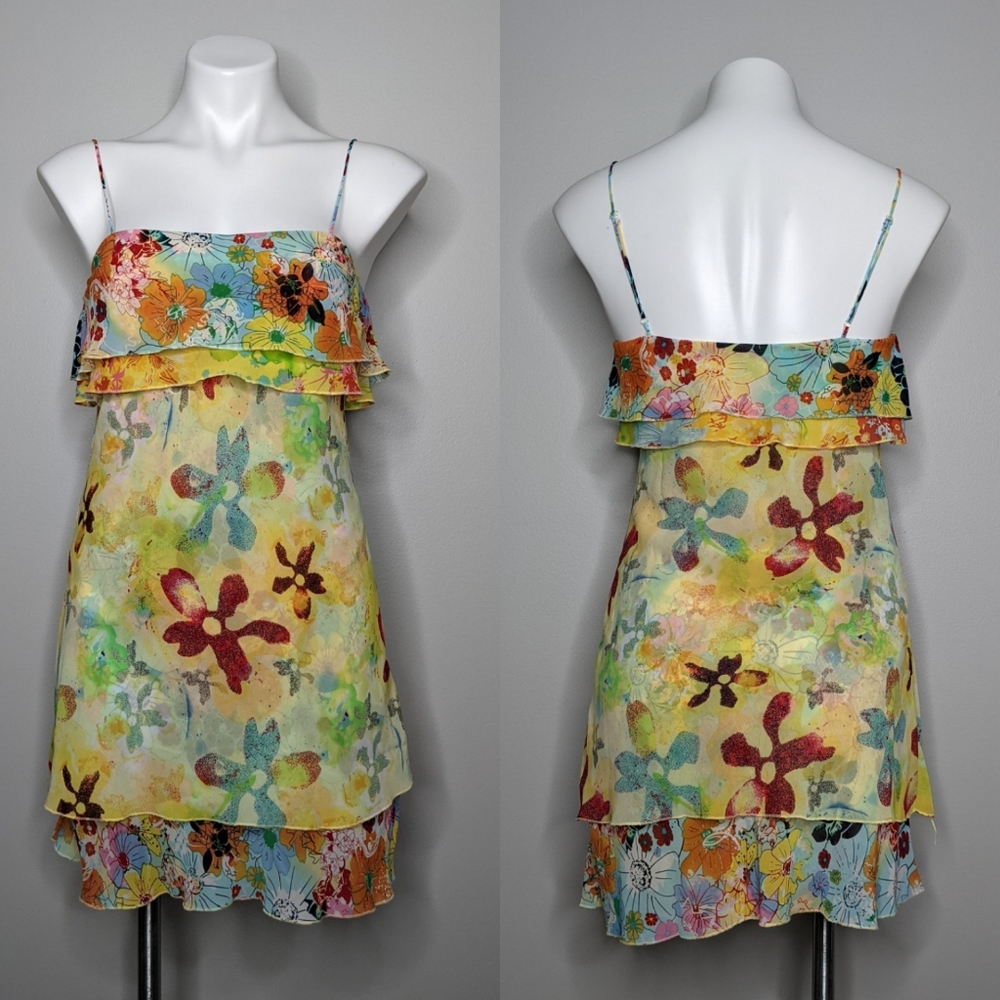 Thalia Sodi yellow layered floral dress S